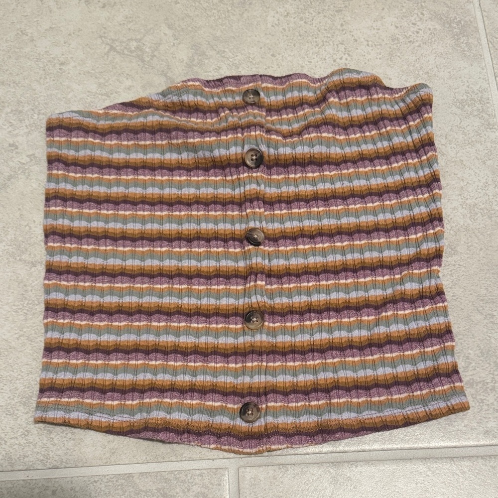 American Eagle Outfitters Striped Button-Up Strapless Top